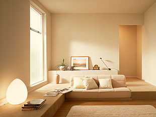 white fabric sectional sofa HD wallpaper